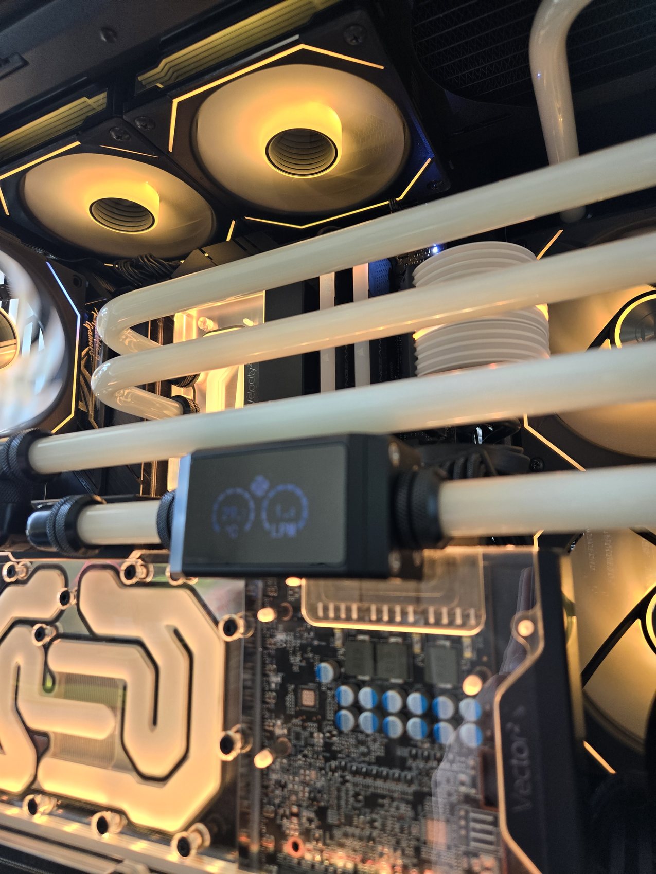 Amber hardline build detail, radiator and flow meter