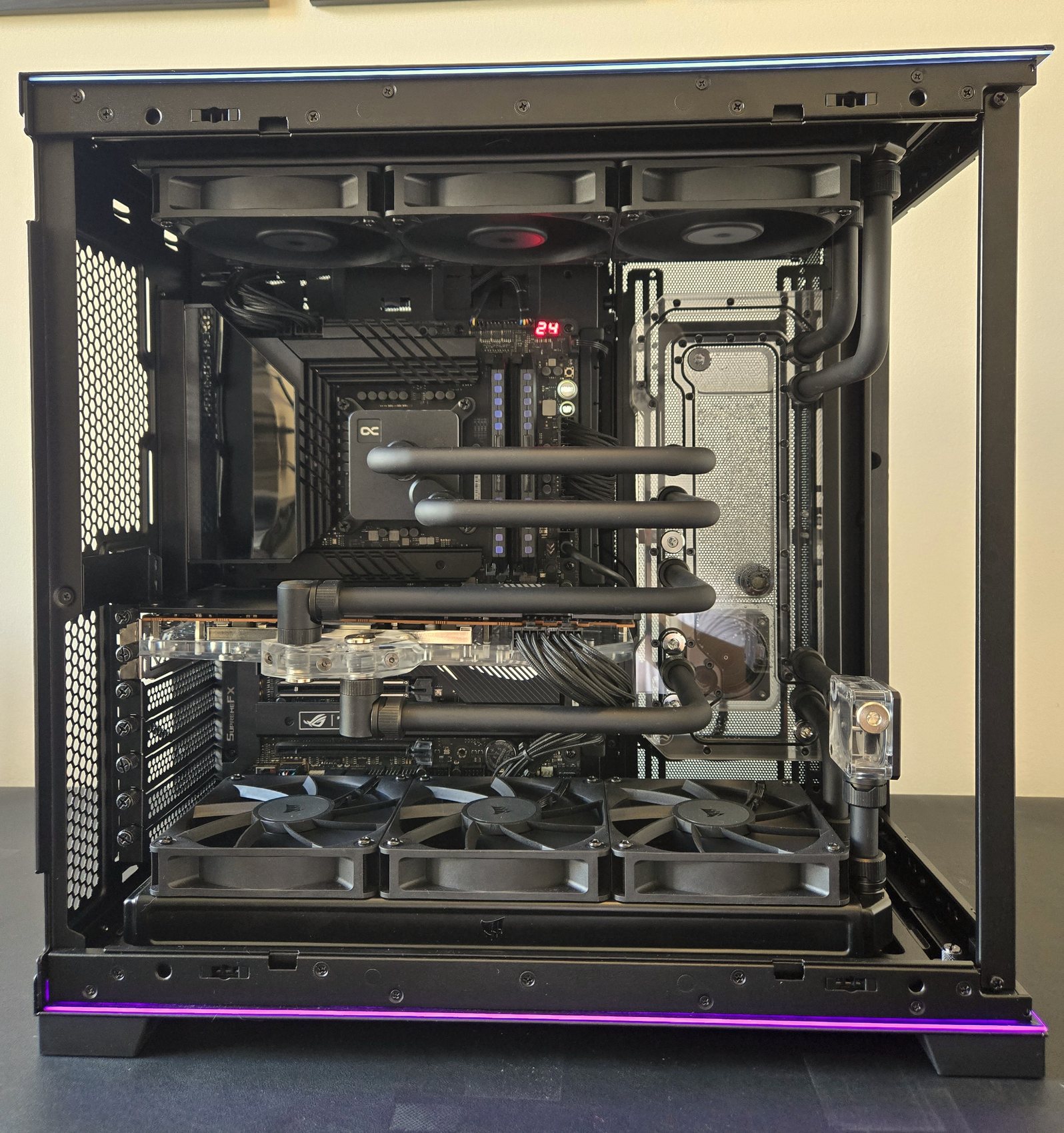 Matte black distro build, alternate front angle