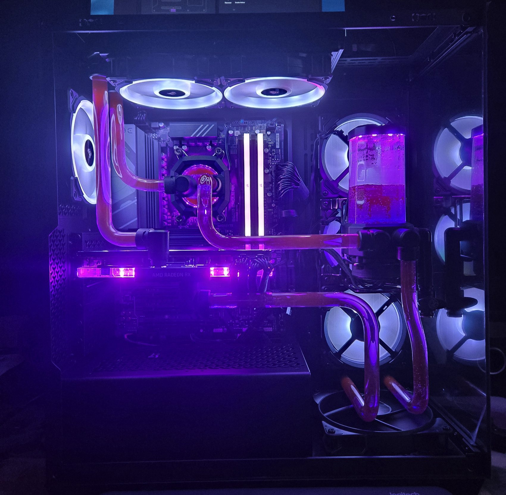 Purple custom loop with AMD Radeon RX GPU