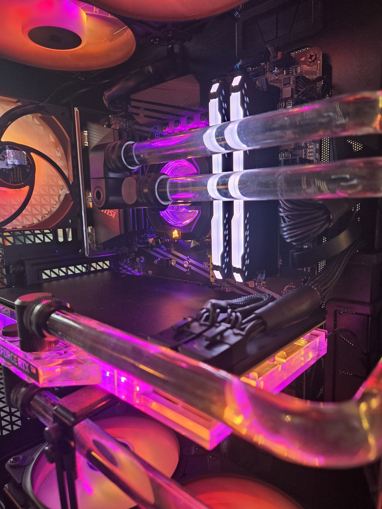 Full RGB workstation detail, RAM and tubing